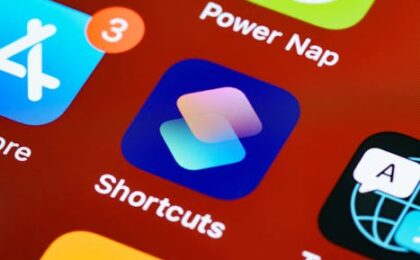 Detailed close-up of smartphone home screen displaying app icons like Shortcuts and Power Nap.